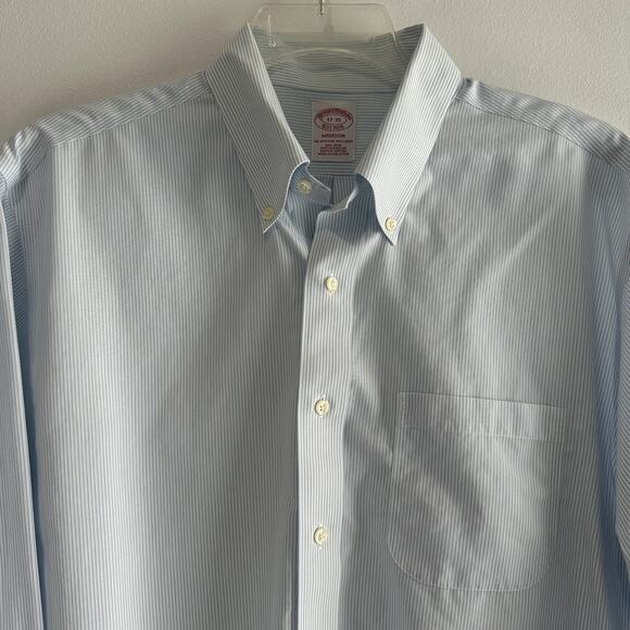 Brooks Brothers Madison Relaxed;Fit Dress Shirt White Blue Stripe Size 17 - 35 - Picture 2 of 7